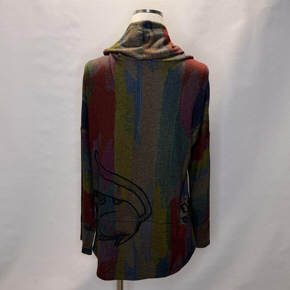 Inoah Shirt Womens Large Multicolor Dog Art Cowl Neck Long Sleeve Tunic Top - Picture 3 of 9
